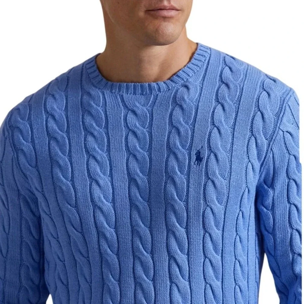 Polo Ralph Lauren Cable Knit Sweater Blue Men's XXL Embroidered Logo NWT